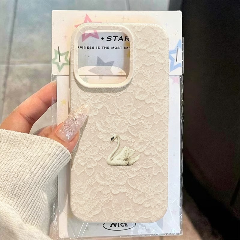 Apple Iphone 15 - Casing Ponsel Motif Angsa Renda Tekstur